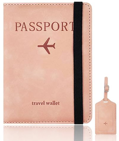 FZSECRIU Portapassassaporto, Porta Passaporto, Porta Passaporto Da Viaggio, Custodia Passaporto, Porta Documenti Viaggio Donna, con Etichetta per Bagaglio (Rosa)