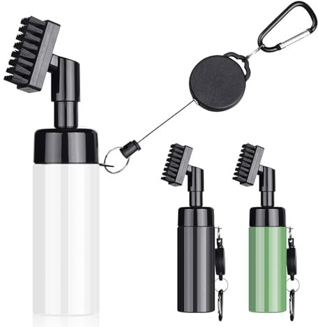 FUZVOL Golf Club Brush Groove Cleaner with Water Spray Bottle and Hook, Golf Groove Cleaning Brush for Golf Ball Club, Portable Brush Cover Golf Accessories Golf Gifts for Men Milk White