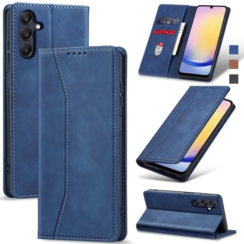 Jasonyu Coque pour Samsung Galaxy A25 Flip Etui,Bleu | Housse en Cuir PU Portefeuille,Porte Cartes,Compartiment à espèces,Antichoc,Magnétique,Stand Fonction