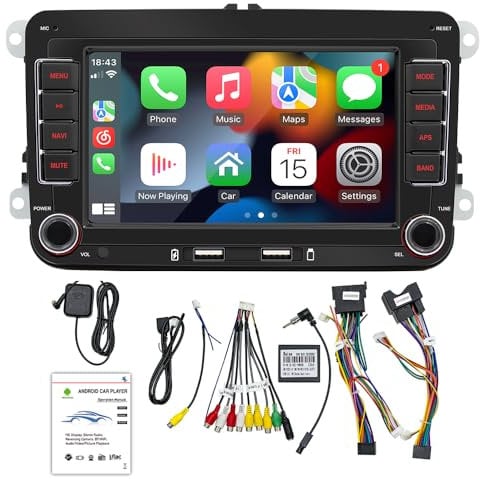Android 12 Autoradio mit Carplay für VW Golf 5 6 Polo Skoda Caddy T5 Passat, 2 Din Radio mit Navi 7 Bildschirm,mit Bluetooth/USB/FM/RDS,Unterstützung Mirror Link Lenkradsteuerung (2+64G/Mit Kamera)
