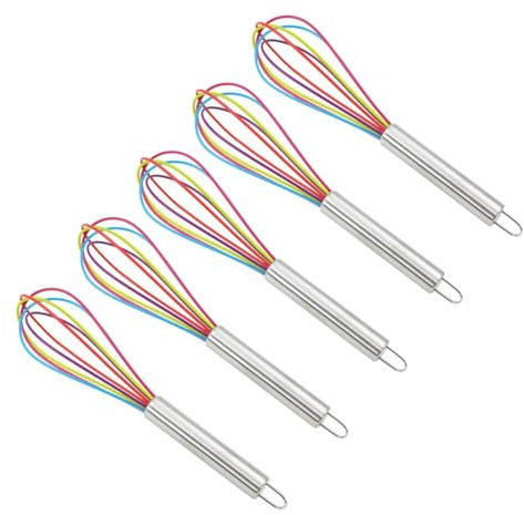Wisafory 5 Stück Silikon Schneebesen Bunt Ballonschneebesen mit Edelstahl Griff Rührbesen Spiralschneebesen Silikondrähte Multifunktionale Manuelle Eierschlägel für Rühren Küche Zubehör