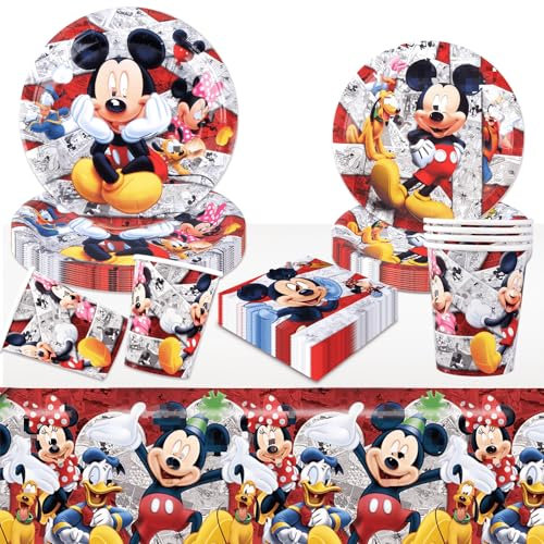 Geschirrsets 51PCS Birthday Tableware - Cartoon Theme Favors Napkins, Plates, Cups, Tablecloth Set for Kids Birthday, Baby Shower, Wedding Party Decorations for 10 Guests