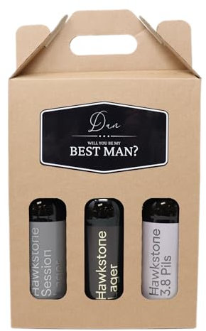 Personalised Kraft Beer Box Carrier & 3 Bottles of Beer Gift Set For Men, Dad, Son & Grandad For Christmas, Birthday & Father's Day 4.8% vol (Hawkstone Beer 4.8% vol)