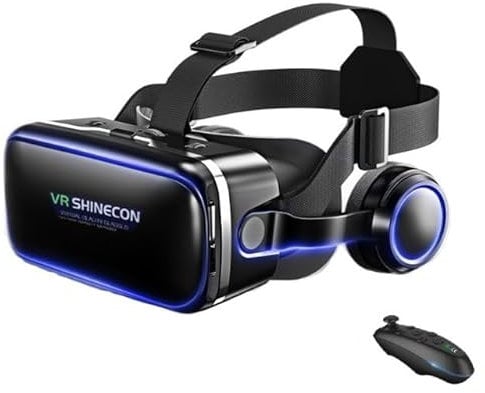 VR Brille für Handy mit Fernbedienung, with Headset & 3D VR Brille Virtual Reality Brille PC Unterhaltung Anti-Blaulicht fit iPhone & Android 4,5-7,3 Zoll