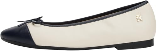 Tommy Hilfiger Damen Ballerinas Toe Cap aus Leder, Elfenbein (Newsprint), 38