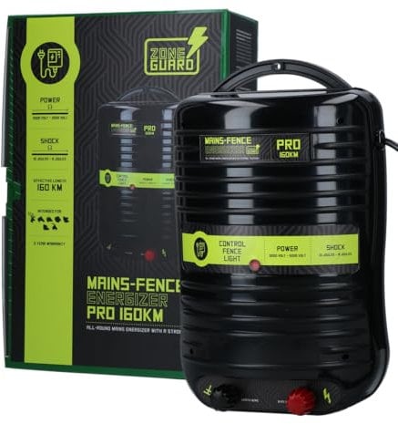 ZoneGuard Energizers Pro - 160 KM - Elektrozaun - Elektrozaunsystem - Wildtierabschreckung - Für Haustiere - Hunde - Leistungsstark