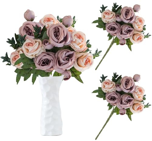 astylishome Faux Flowers Outdoor Artificial Flowers Fake Peony Silk Light Purple Bouquet Decor Plastic Realistic Flower Arrangements Wedding Decoration for Home Office Party Decor 3202
