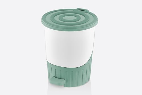 Stolmet Waste Bin 14L - Grey, Pastel Green, Pedal-Operated Trash Bin with Removable Inner Bucket for Kitchen & Bathroom (Pastel Green)