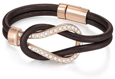 Lulu Jane Damen Armband aus Echtleder mit Glas roségold Lederarmband braun Modeschmuckarmband