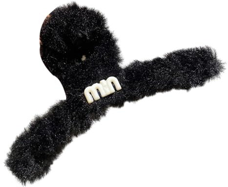 Pince à cheveux en métal - Accessoire d'hiver en fourrure synthétique - Antidérapante - Solide - Doux - Incassable - Décoration - Clip de fixation - Serre-tête de crabe - Pince à cheveux - Noir