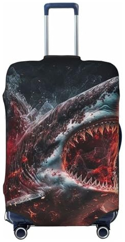 ZORIN Reisegepäck-Abdeckung, Trolley-Koffer, Motiv: Burning Fire Shark Schützende, waschbare Kofferabdeckungen, passend für 58,4 - 81,3 cm große Gepäckstücke, Schwarz , S