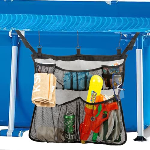 Filet de rangement pour piscine, sac de rangement pour piscine de jardin, sac de rangement pliable en filet pour jouets gonflables