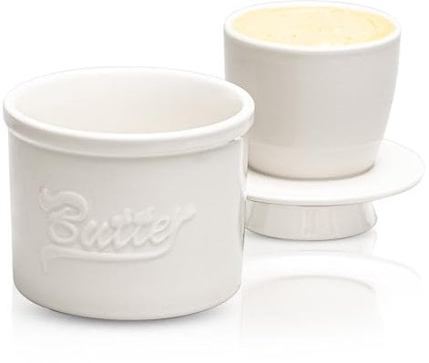 LUMIN TUTU Französische Butterdose, Butterglocke Keramik mit Deckel und Wasserlinie, Wassergekühlt für frische und weiche Butter, Vintage Design, Keramikweiß