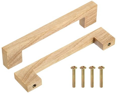 sourcing map 10Pcs Wood Drawer Pulls, 5 Inch Hole Center Square Wooden Drawer Pulls Cabinet Handles with Screws for Kitchen Dresser Wardrobes Door Cupboard, Ash Wood