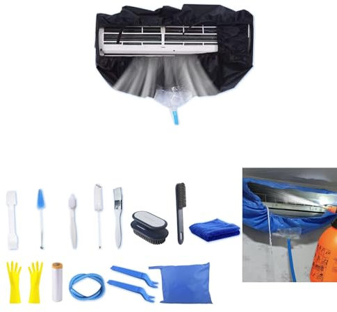 ZSPLIT-MAIR Sac de nettoyage pour mini-climatiseurs split, kit de nettoyage 16 pièces pour mini-climatiseurs split, housse de nettoyage pour climatiseurs split(16 pièces，noir, moyen)