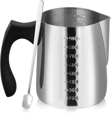 900 ml Kerzenwachs Schmelztopf, Edelstahl Kerzenherstellung Topf Wachsschmelztopf mit Graduierung Hitzebeständigem Griff und Löffel, Kerzenschmelztiegel Schmelztopf für Kerzenherstellung Seifenherstel