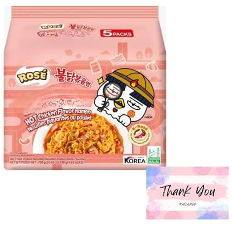 Hot Chicken Spicy Ramen korean food - Instant Noodles (Pack of 5) - Fiery Spicy Cheese Flavour - Authentic Korean Street Food - Halal Certified - Quick & Easy Meal (Pack of 5, Rose)
