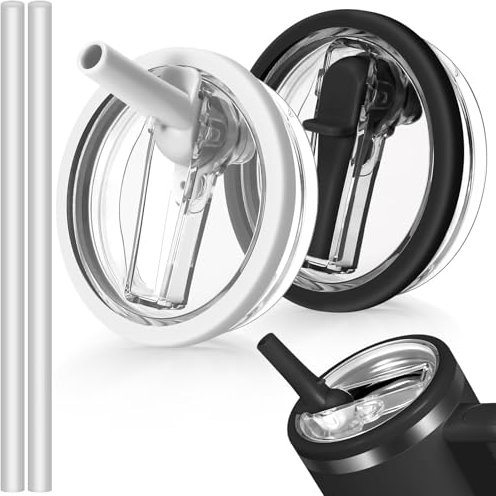 2 PCS 40oz Flip Straw Leak Proof Cup Lid forStanley H2.0 Quencher, Lid Replacement 40 oz forStanley Cup Accessories ProTour, Spill Proof StrawCover for Stanley Accessories (Black+White)