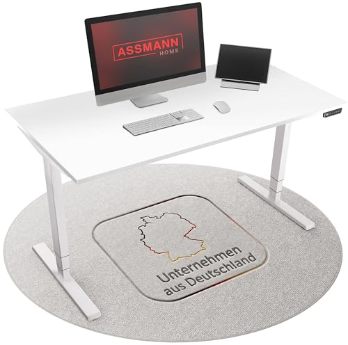 ASSMANN Höhenverstellbarer Schreibtisch elektrisch, 140x70cm, TÜV-geprüft | stufenlos verstellbar mit Aufprallschutz, ergonomischer Schreibtisch Made in Germany - Y-Line, Weiß/Weiß