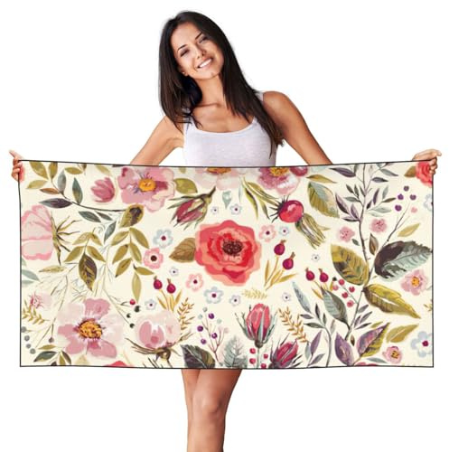 JEJEA Strandtuch mit rustikalem Rosen-Motiv, 70 x 140 cm, schnell trocknend, für Badezimmer, Bad, Pool, Schwimmen, Handtücher, Geschenk für Männer und Frauen
