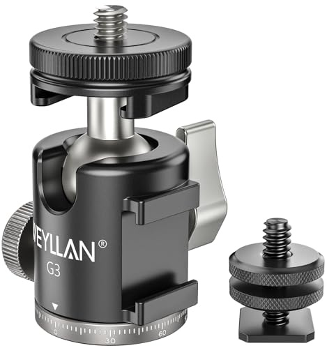 WEYLLAN G3 Mini Stativkopf Kugelkopf, 360° Drehbar Ball Head, Mini Kugelkopf, mit 1/4 Kamera Hot Shoe Kugelgelenk Halter, für DSLR-Kameras, Stativen, Blitzlichtern, Mikrofon, Max 3kg