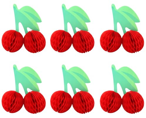 Fukaisu 6 Stück Kirsch-Tischdekoration, Kirsch-Geburtstagsparty-Dekoration Hängende Obstwabe Kreativ Obst-Papierlaterne für Decke Babyparty Tischdekoration (Rot)