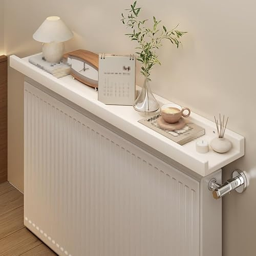 Floating Radiator Shelf with Raised Guardrail, Sturdy Wood Storage Shelf for Display and Organization in Living Room, Bedroom, Office, Wooden Radiator Shelf Maximize Space(White,90x15cm/36x6in)