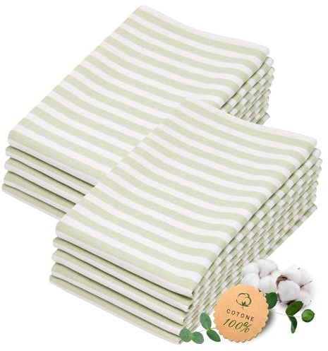 ZOLLNER 10er Set Geschirrtücher Baumwolle in 50x70 cm - saugstarke und langlebige Küchentücher - waschbar bis 60°C – in lindgrün gestreift- Gastronomiequalität - Oeko Tex® Zertifiziert