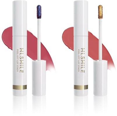 MLSMILE Lip Stain Peel Off, 2PCS Waterproof Easy Peel Off Lip Stain Long Lasting, 24h Kiss Proof Matte Lip Tint Peel Off, Matte Peel Off Lip Liner Lipstain for Daily & Party (06+10)