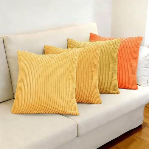 Longing Home Kissenbezug 45x45 Farbverlauf, Kordsamt Dekokissen 4er Set | Kissenbezüge, Sofakissen, Dekokissenbezug, Kissenhülle deko, Weiche für Dekorative Sofa Schlafzimmer Wohnzimmer Balkon Kinder