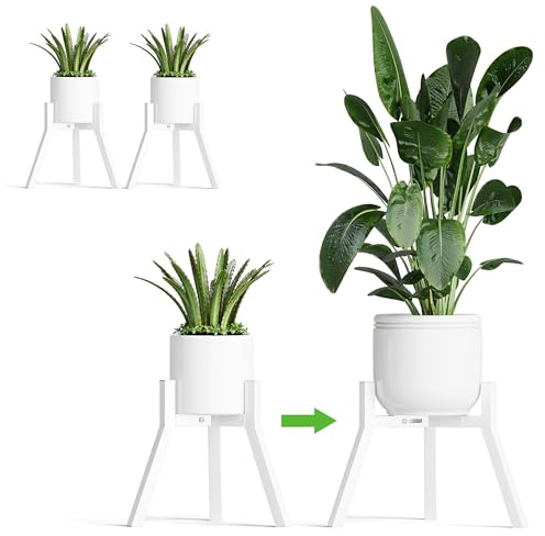 IRCPEN Blumenständer Metall Weiß 2er Set PS007WH2 | Verstellbarer Pflanzenträger,Passend Für 90% Der Blumentöpfe,Robuste Metallkonstruktion,Geeignet Für Innen Und Außen
