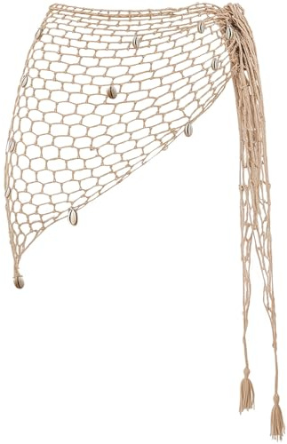 Pareo Corto Playa Mujer, Triangular Falda Ganchillo Corta con Conchas, Pareo Playa Crochet, Sexy Pareo de Playa para Mujer, Ahuecados Falda de Playa para Carnaval, Cosplay, Piscina de Verano (A)