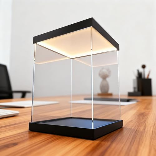 Acryl Vitrine Vitrine aus Transparentem Acrylglas, 15 20 25 30 40 50 60 70 cm, Große LED-beleuchtete Kunststoff-Vitrinenbox, Staubschutzhülle (alternativ: Glasvitrine)(Black,35x35x35cm(14x14x14in))