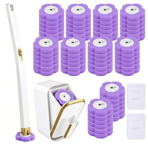 Disposable Toilet Brush with 60 Replacement Heads and Holder, Purple | 360° Flexible Disposable Toilet Cleaning System for Toilet, Bathroom Cleaning,Sink, Bathtub, Floor,Ocean Fresh Scent