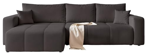 IDOHOME Ecksofa mit Schlaffunktion und Bettkasten 278 x 145 cm | 278 x 145 x 79 cm, Samt, Hoher Sitzkomfort, Flexible Ottomane, Wohnen und Schlafen, Integrierter Bettkasten