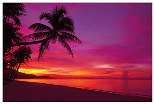Wallario Küchenrückwand selbstklebend 90 x 60 cm, Motiv: Abendrot unter Palmen - Pinker Himmel am Strand | Spritzschutz abwischbar & pflegeleicht
