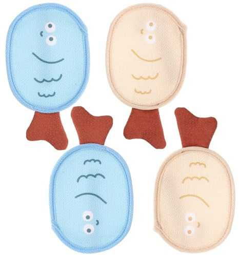 WRITWAA 4 Pièces Filet de Savon Exfoliant Double Face pour Bain Sac à Mousse Filet Lot de Jaune et Bleu pour Soin Corporel