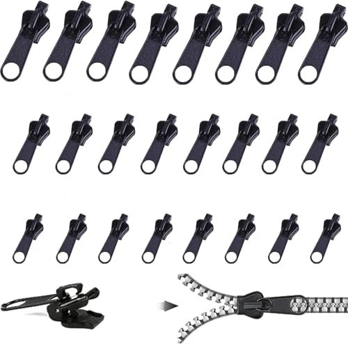 24 Stück Reißverschluss Reparatur Set, Zipper Ersatz in 3 Größen, Reißverschluss Anhänger zum Einklicken, Ersatz Zipper Puller für Rucksack, Koffer, Tasche, Reise & DIY Reparatur