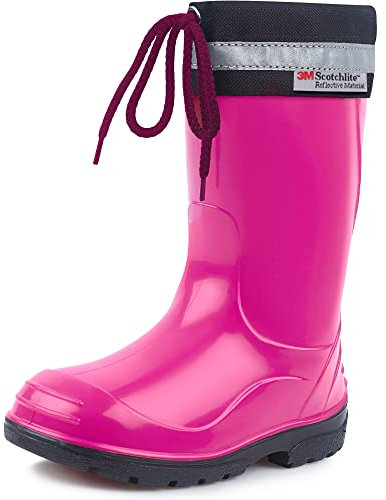 Ladeheid Stivali Bambino e Bambina in Gomma PVC Stivaletti Impermeabili per Ragazzi e Ragazze Calzature Antipioggia per Bimbi Resistenti all'Acqua LA-972 (Fucsia/Nero 23 EU)
