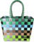 normani® Einkaufstasche Shopper geflochten aus Kunststoff - robuster Strandkorb Vintage Style 38cm x 25cm x 28cm Farbe Classic/Element