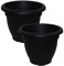 2 x Simpa® Ebony/Black Round Plastic Garden Planter Indoor & Outdoor Flower / Plant Pot - 30cm diameter