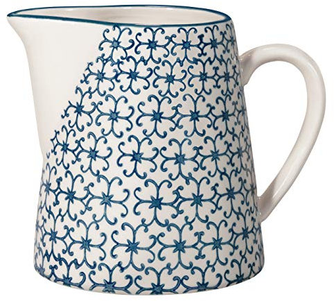 Bloomingville Krug Kristina Retro Kanne Milch Vintage Teekrug Ø 11,5 x H 12,5 cm, blau, Keramik, fasst ca. 700 ml