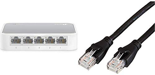 TP-Link TL-SF1005D 5-Port Fast Ethernet-/Netzwerk-/Lan Switch weiß & Amazon Basics Ethernet-Netzwerkkabel, RJ45, Cat6, 4,2 m, 1.000Mbit/s