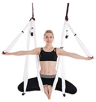 DAIHAN Aerial Yoga hängematte Antischwerkraft Fliegende Swing aus Seide Yoga Pilates Set gehören Stahl halterungen verlängerung Riemen Weiß M