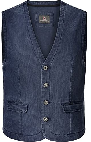 Jan Vanderstorm Herren Weste Torell in Jeans-Optik, Freizeitweste aus reiner Baumwolle, Anzugweste im Denim-Look für Männer, große Größen L-7XL blau, L - 52