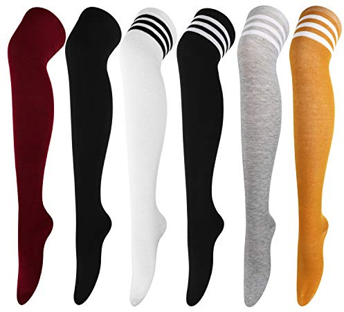DRESHOW 6 Pairs Over Knee Thigh Socks Thigh High Socks Casual High Stockings Long Knee High Socks for Girl and Women