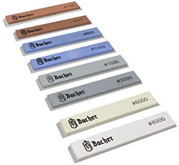 Bacher Schleifstein Set 8 Wetzstein mit Körnung #120 - #8000 für Küche Messerschärfsystem, Abziehstein für Messerschärfer Profi mit festem Winkel von Apex Edge, Ruixin und KKmoon