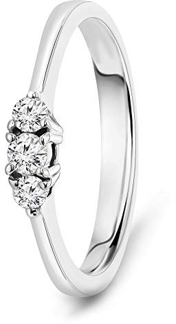 MIORE Ring Damen 0.15 Ct Diamant Trilogie Verlobungsring aus Weißgold 18 Karat / 750 Gold, Schmuck
