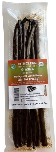 28.4g (1oz) Madagascar Organic Vanilla Beans Grade A for Baking, Paste, Cooking, Brewing, Extract by FITNCLEAN VANILLA|15-19cm Gourmet Bourbon Fresh Natural NON-GMO Whole Pods