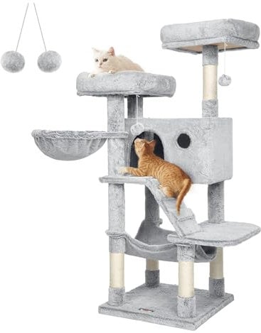 Feandrea Kratzbaum groß, Katzenbaum mit weichem Bezug, für große Katzen, Ombré-Grau-Weiß PCT162W01